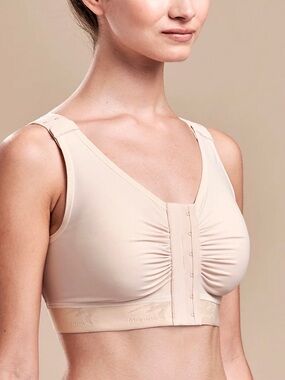 Marena Recovery Soft Shirred Front Closure Recovery Bra in Black and Light Nude